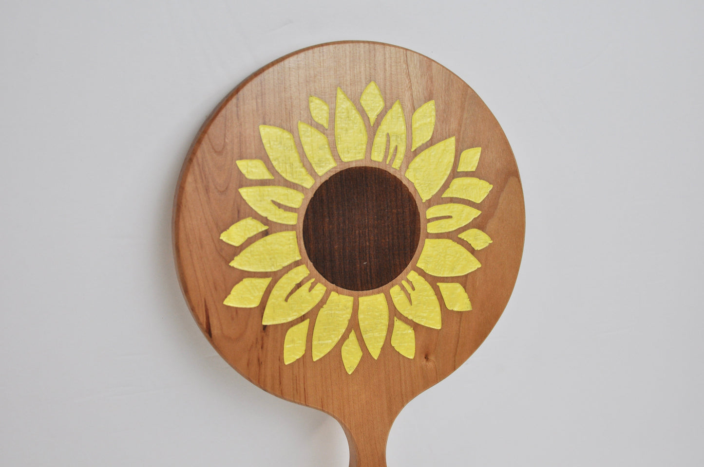 Painted Engraved Sunflower Wood Hand Mirror