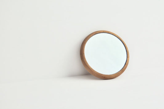 Round Compact Wood Mirror