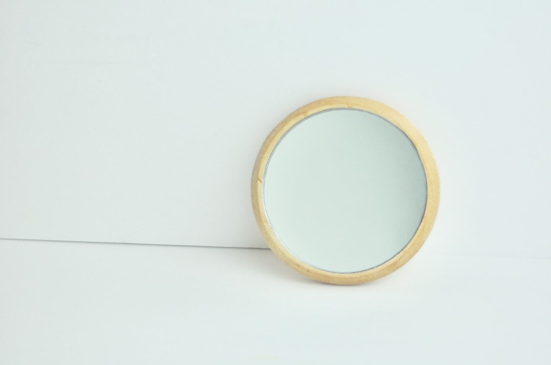 Round Compact Wood Mirror