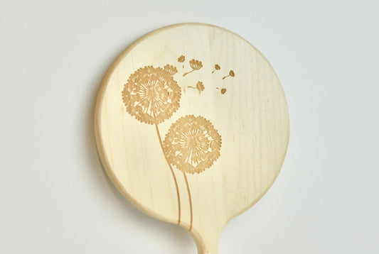 Dandelion Engraved Wood Hand Mirror