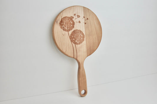 Dandelion Engraved Wood Hand Mirror