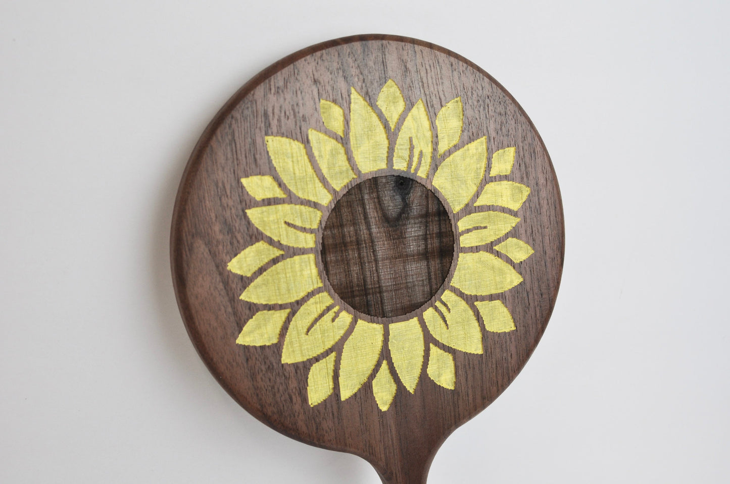 Painted Engraved Sunflower Wood Hand Mirror