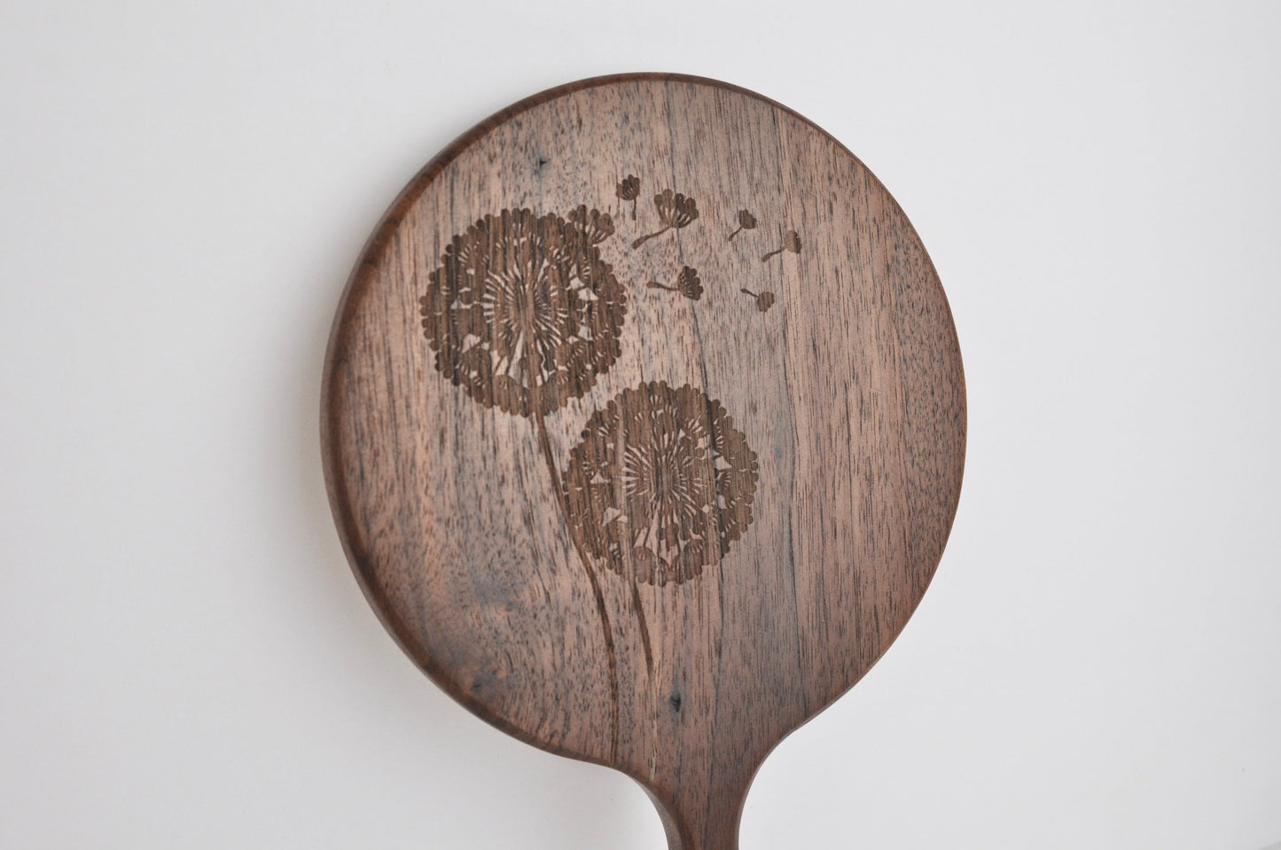 Dandelion Engraved Wood Hand Mirror